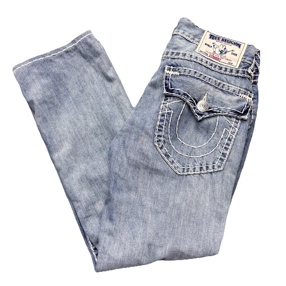 True Religion Jeans Mens 33 Super T Natural Flap Thick Stitch Made In Mexico
